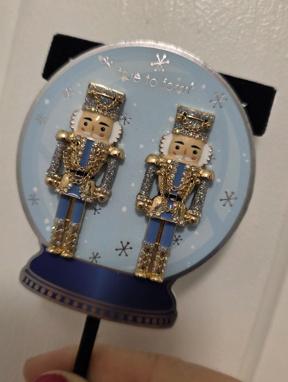 New! True To Form Blue and Gold Nutcracker Drop Earrings, Festive, Fun, Holiday